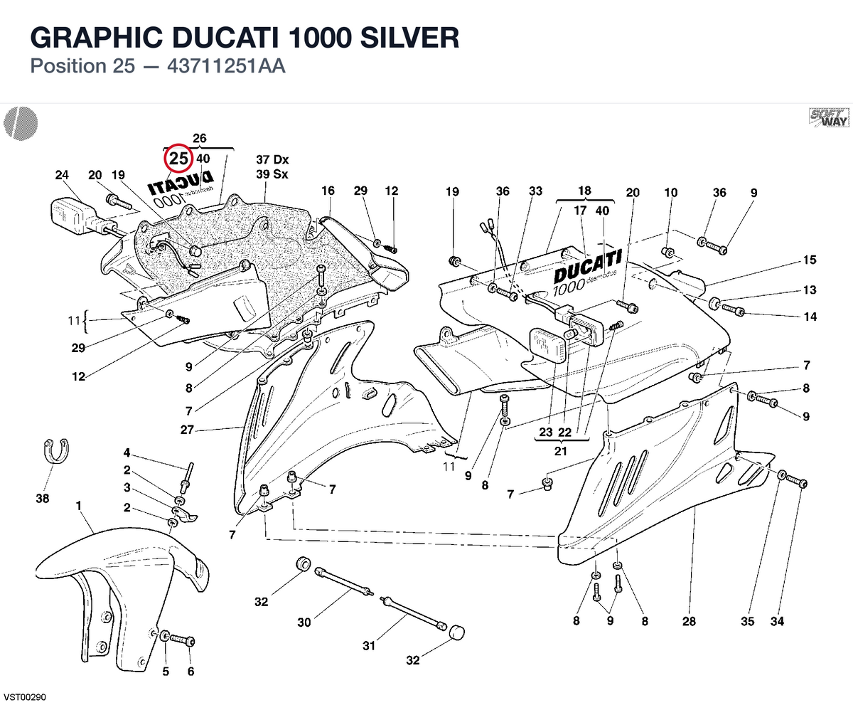 GRAPHIC DUCATI 1000 SILVER 43711251AA diagram position