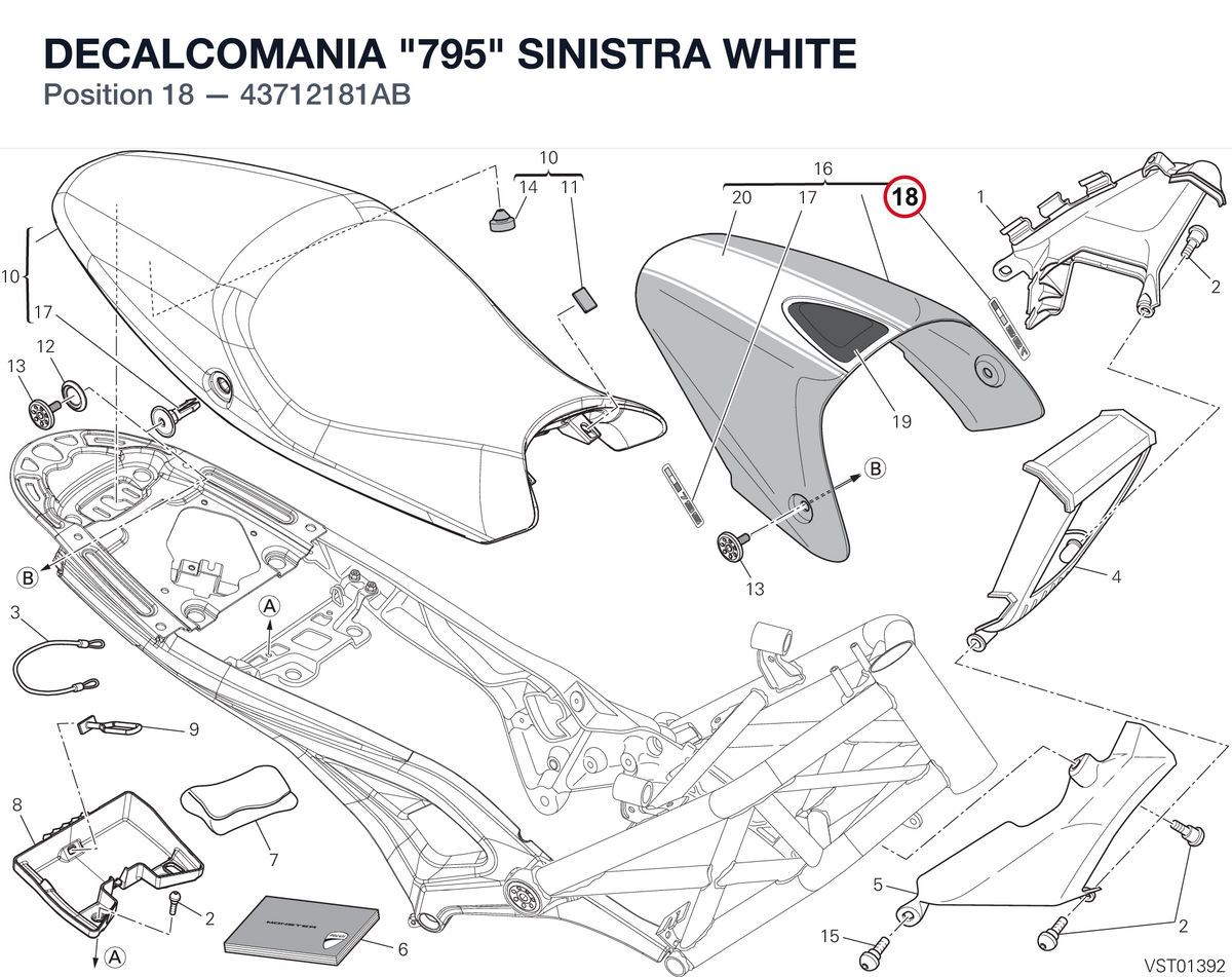 DECALCOMANIA "795" SINISTRA WHITE 43712181AB diagram position