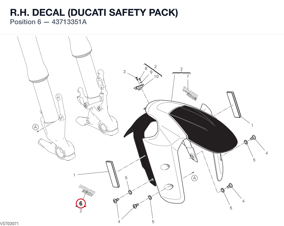 R.H. DECAL (DUCATI SAFETY PACK) 43713351A diagram position