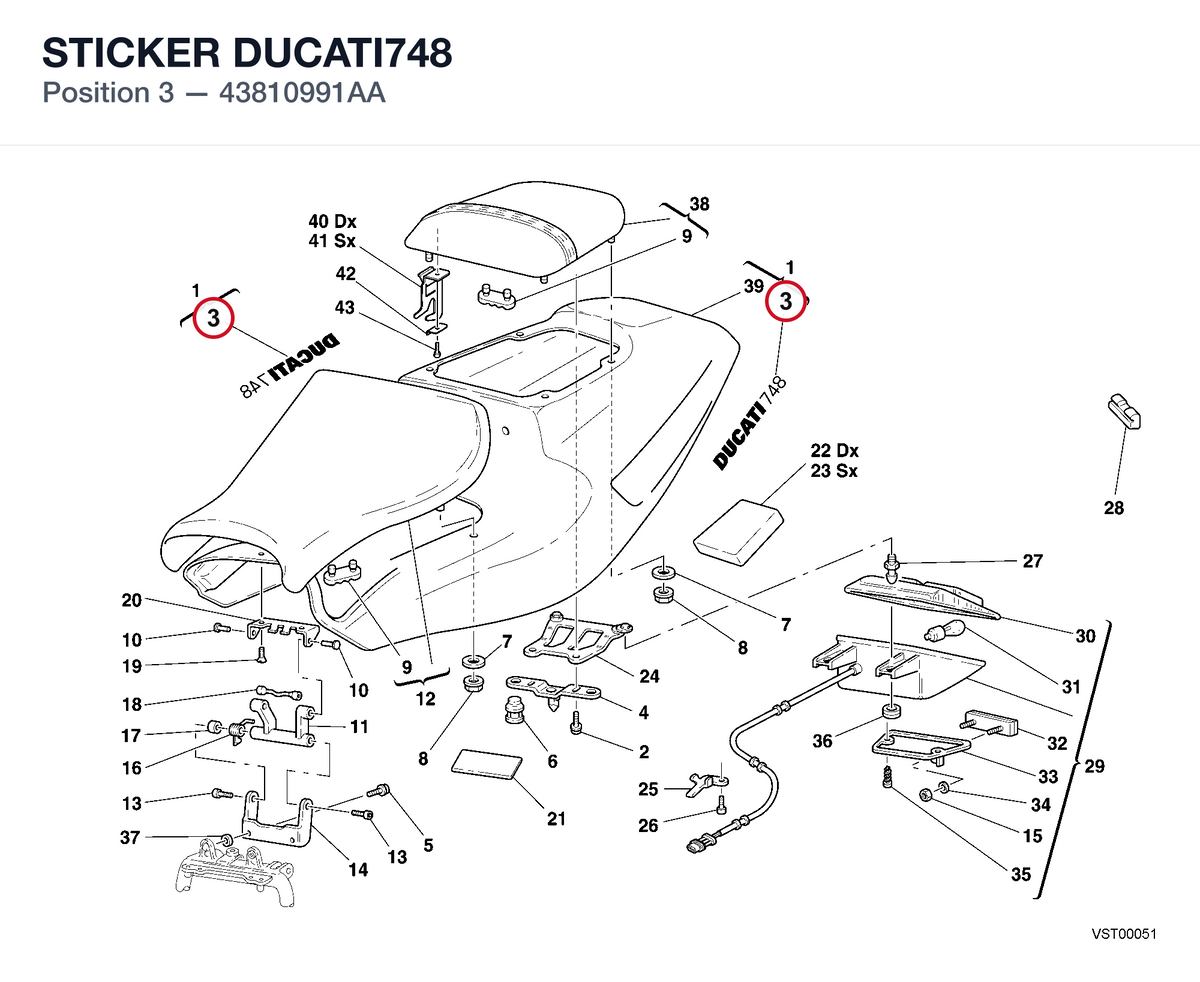 STICKER DUCATI748 43810991AA diagram position