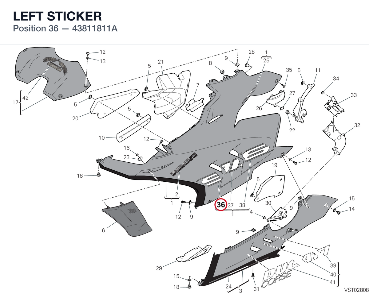 LEFT STICKER 43811811A diagram position