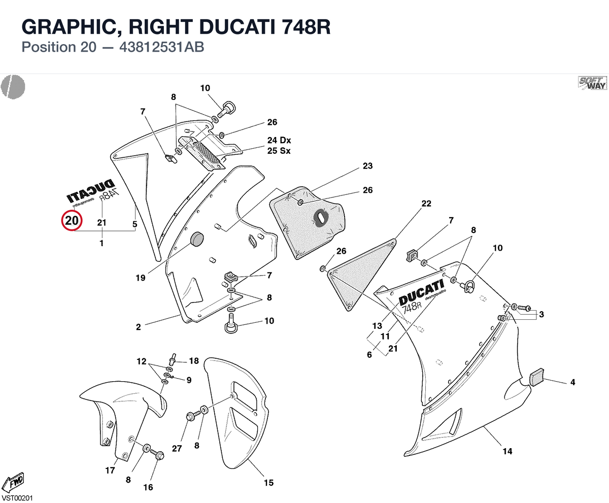 GRAPHIC, RIGHT DUCATI 748R 43812531AB diagram position