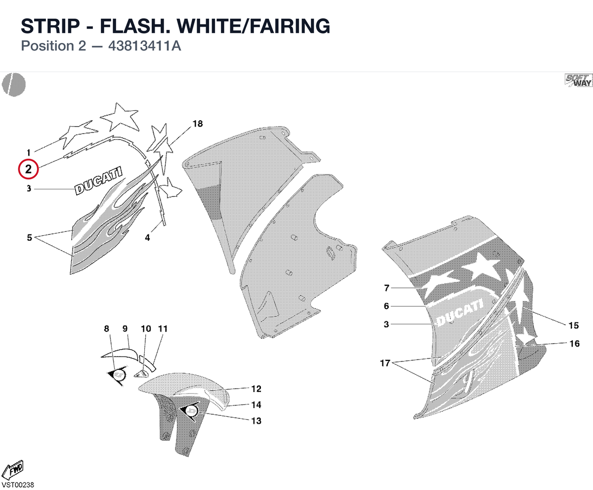 STRIP - FLASH. WHITE/FAIRING 43813411A diagram position