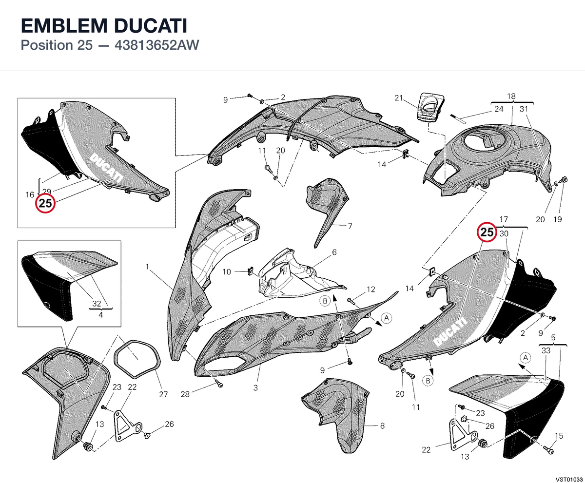 EMBLEM DUCATI 43813652AW diagram position