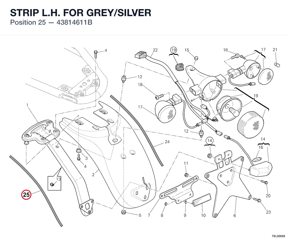 STRIP L.H. FOR GREY/SILVER 43814611B diagram position