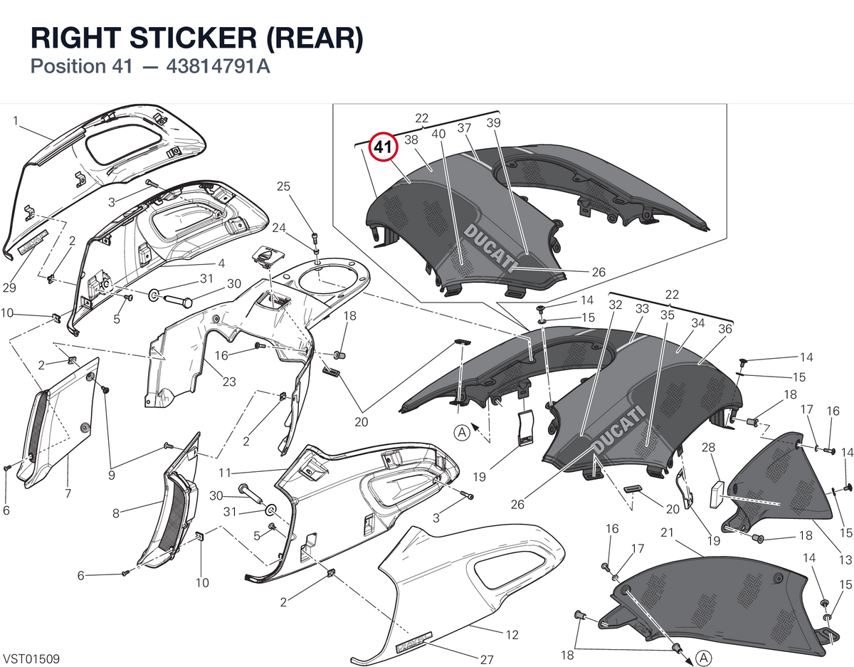 RIGHT STICKER (REAR) 43814791A diagram position