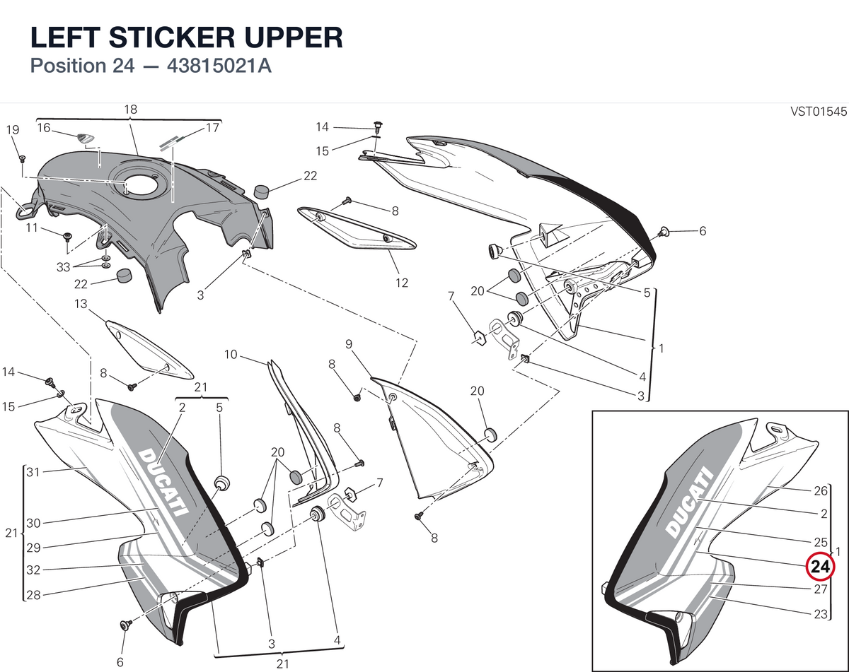 LEFT STICKER UPPER 43815021A diagram position