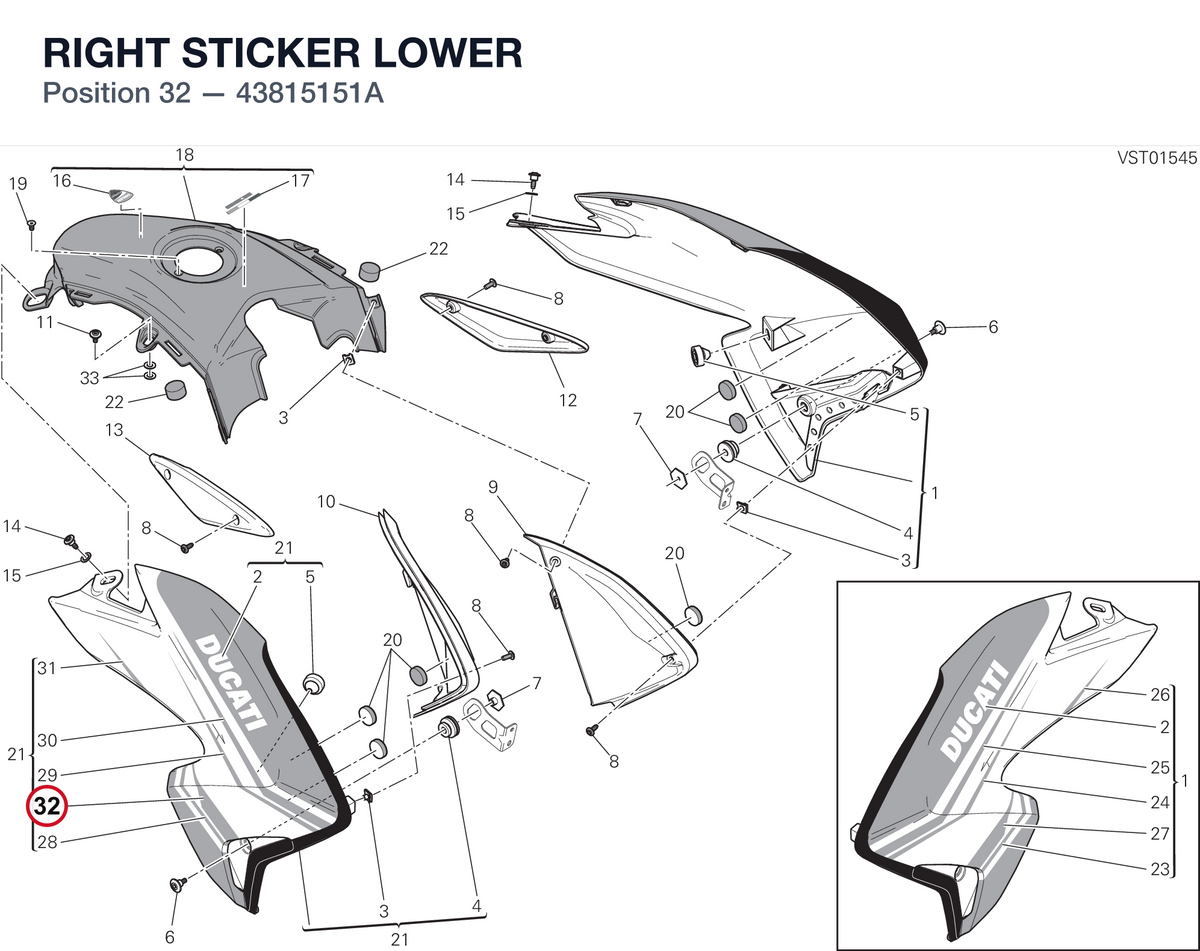RIGHT STICKER LOWER 43815151A diagram position