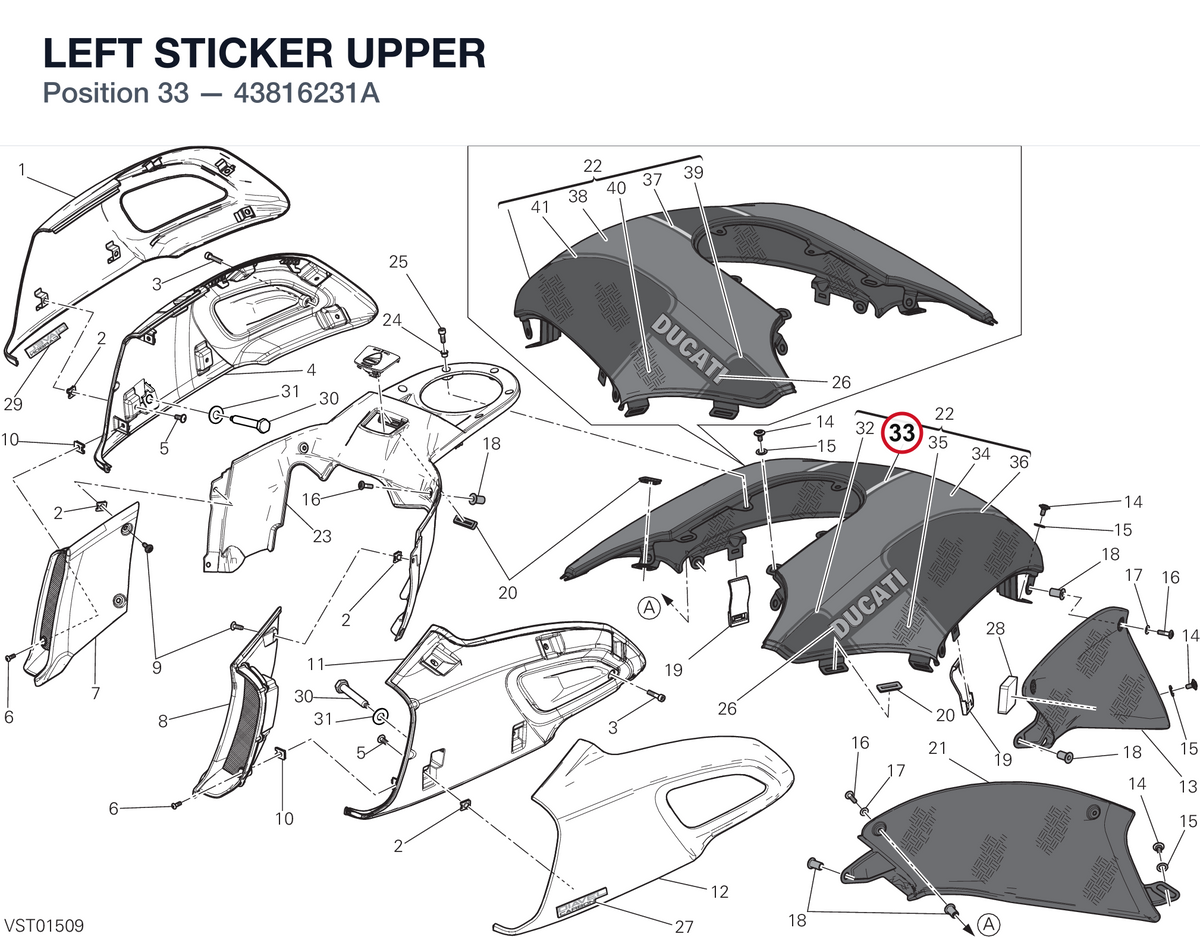 LEFT STICKER UPPER 43816231A diagram position