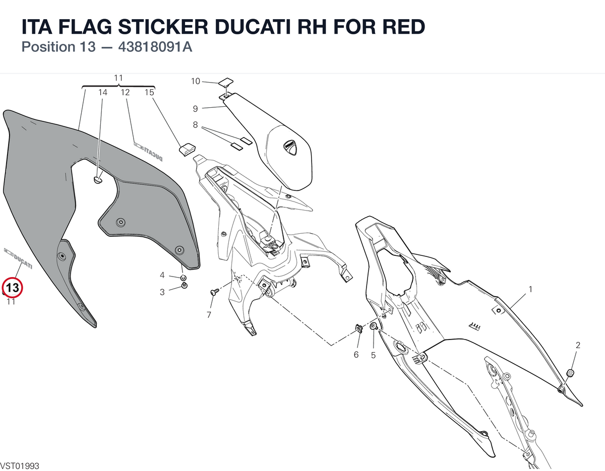 ITA FLAG STICKER DUCATI RH FOR RED 43818091A diagram position