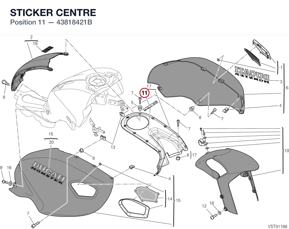 STICKER CENTRE 43818421B diagram position