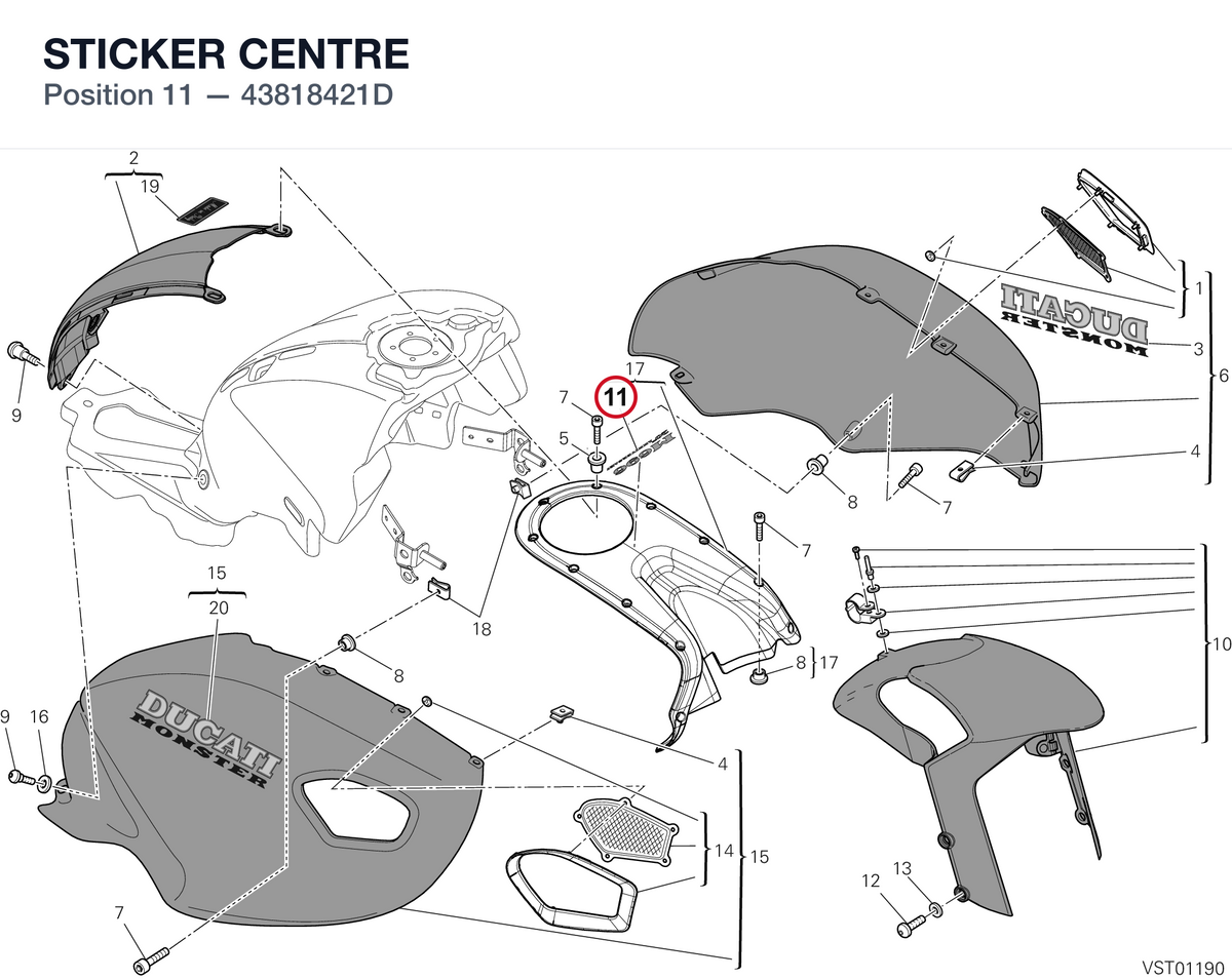 STICKER CENTRE 43818421D diagram position