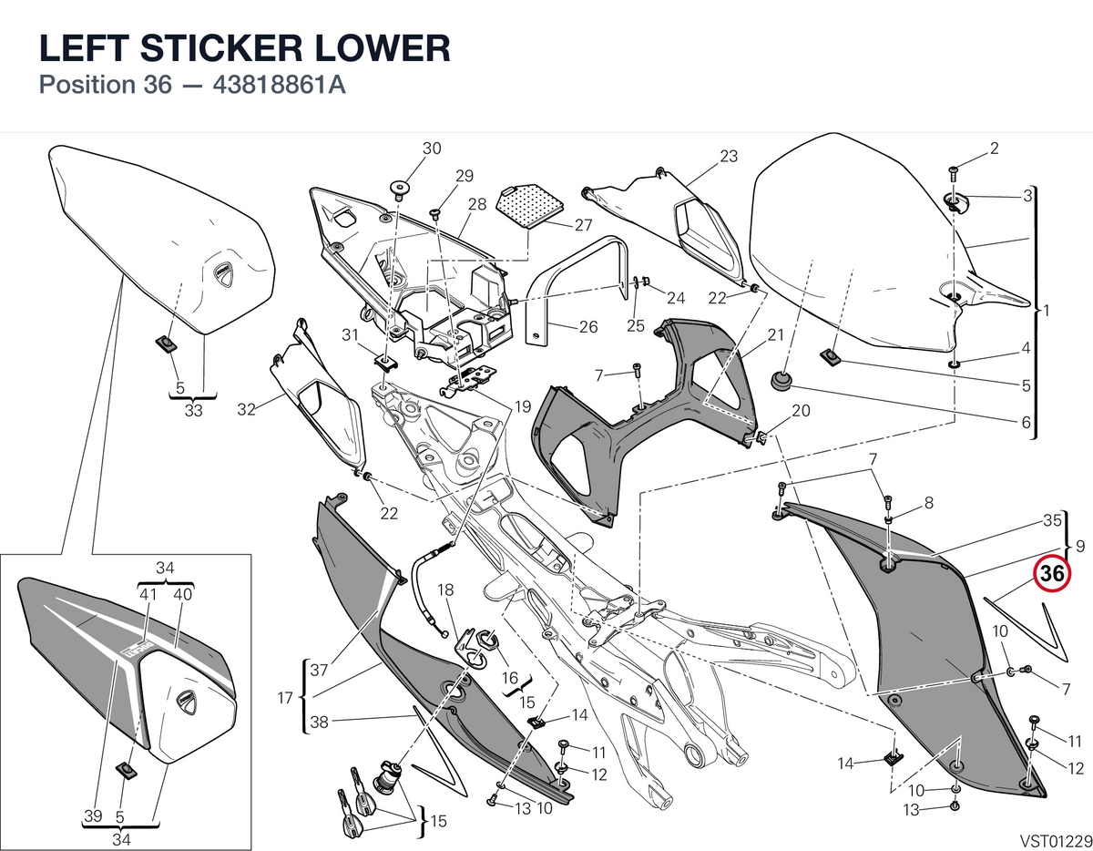 LEFT STICKER LOWER 43818861A diagram position