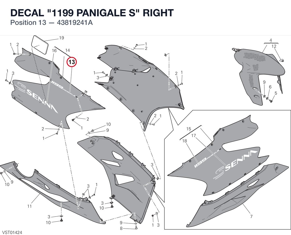 DECAL "1199 PANIGALE S" RIGHT 43819241A diagram position