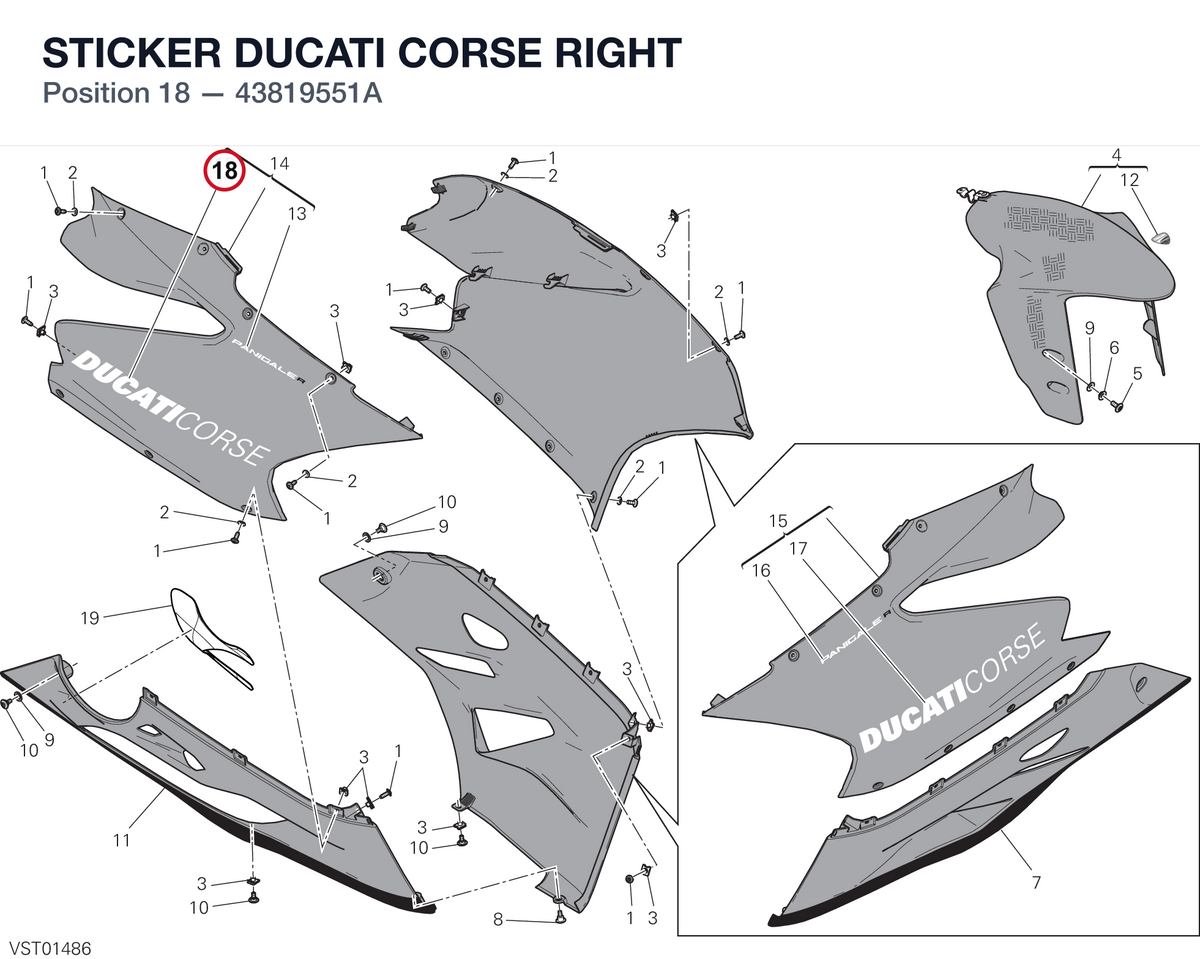 STICKER DUCATI CORSE RIGHT 43819551A diagram position