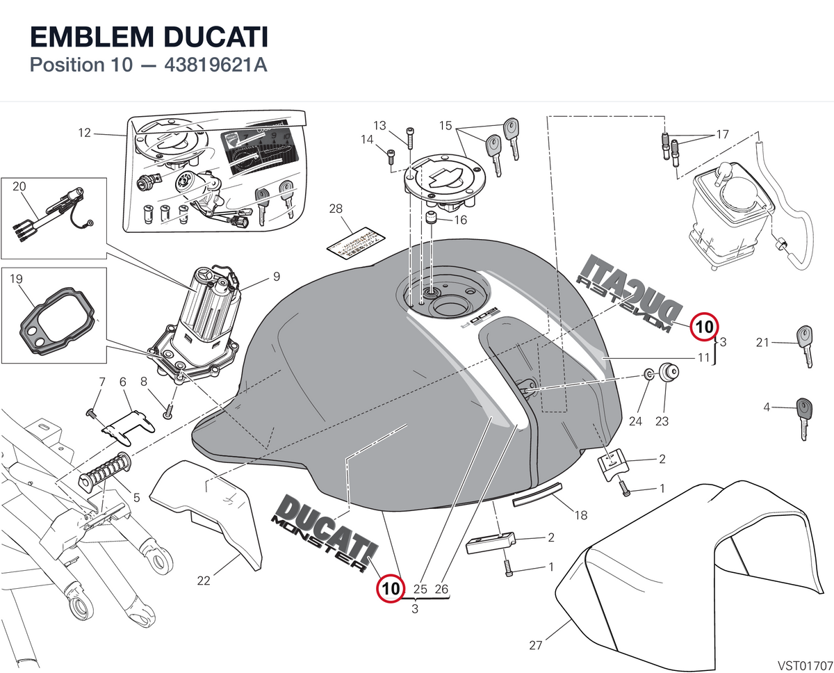 EMBLEM DUCATI 43819621A diagram position