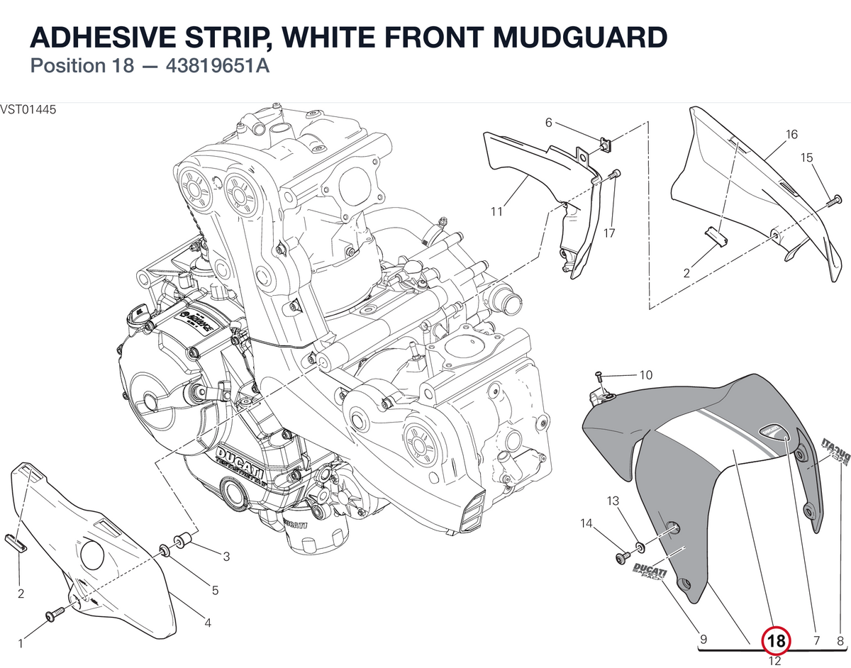 ADHESIVE STRIP, WHITE FRONT MUDGUARD 43819651A diagram position