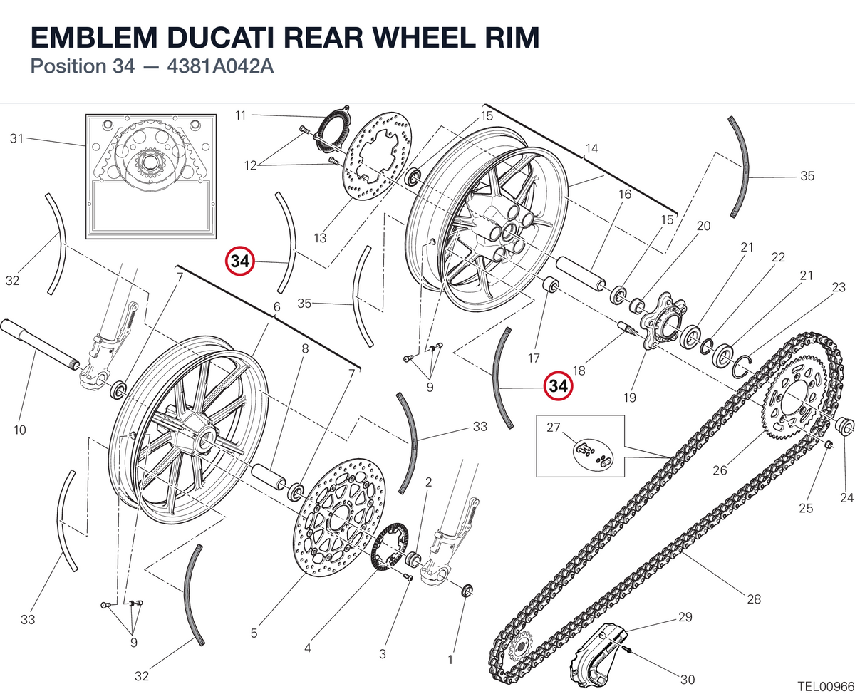 EMBLEM DUCATI REAR WHEEL RIM 4381A042A diagram position