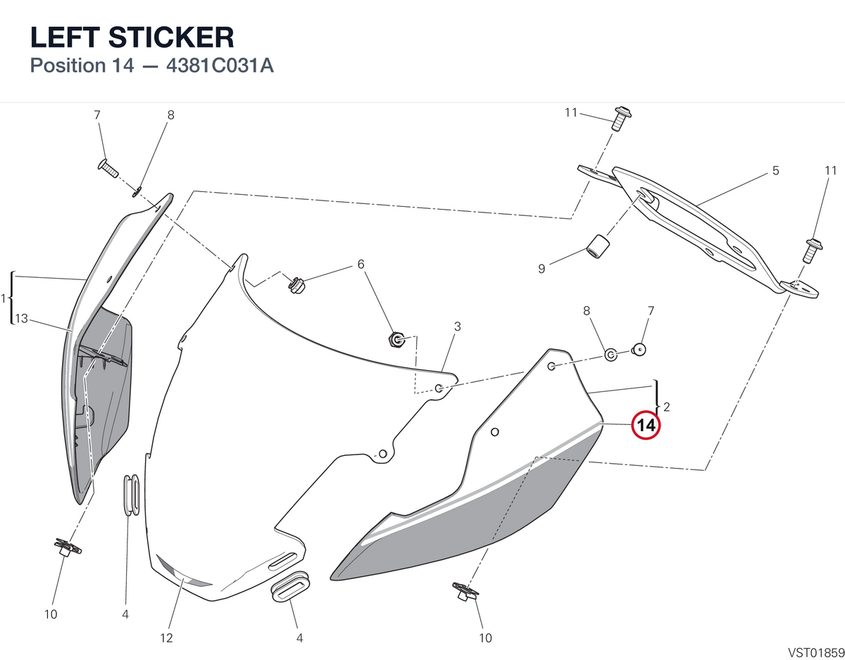 LEFT STICKER 4381C031A diagram position