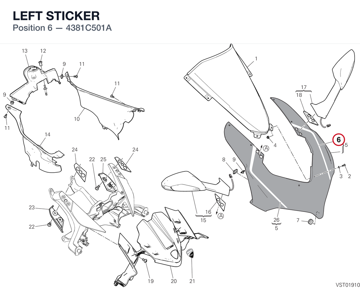 LEFT STICKER 4381C501A diagram position