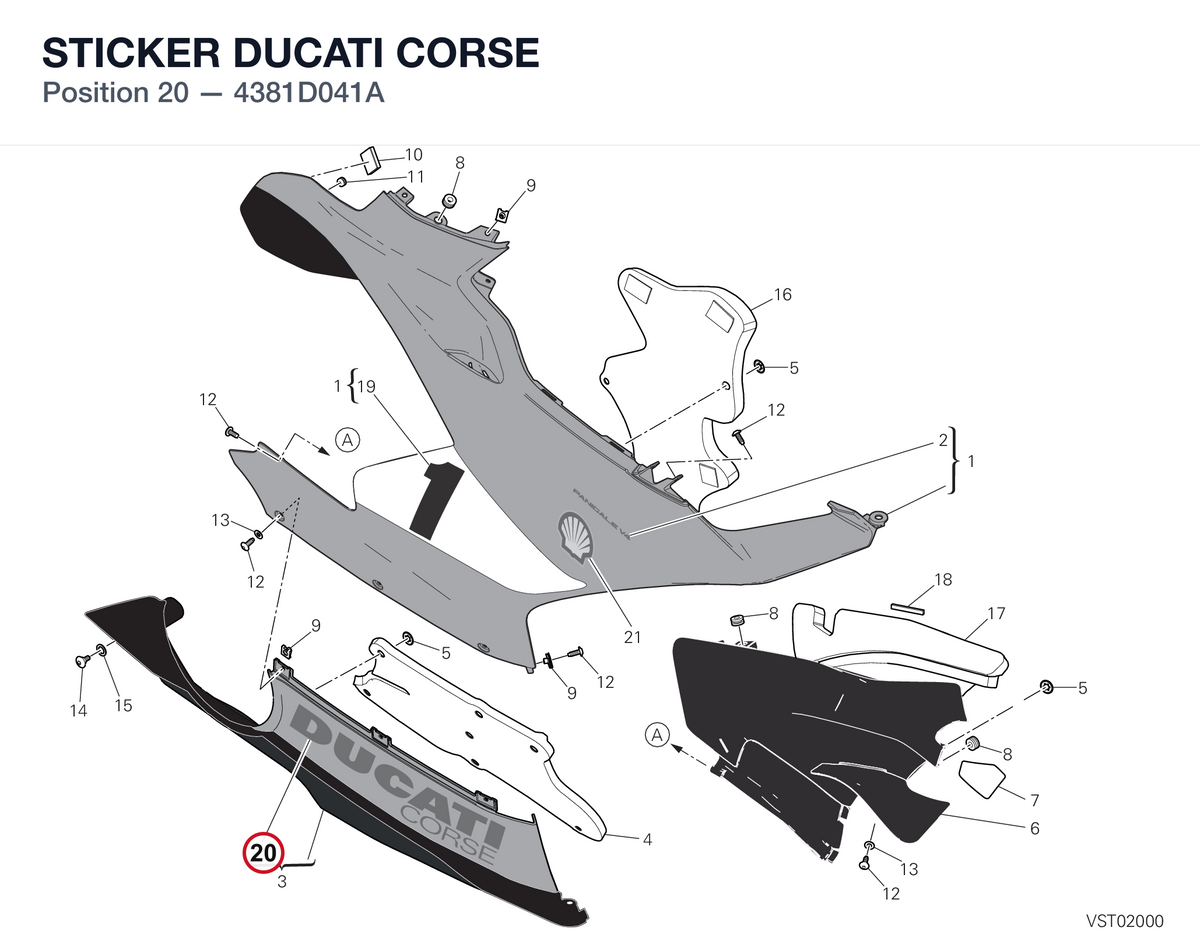 STICKER DUCATI CORSE 4381D041A diagram position