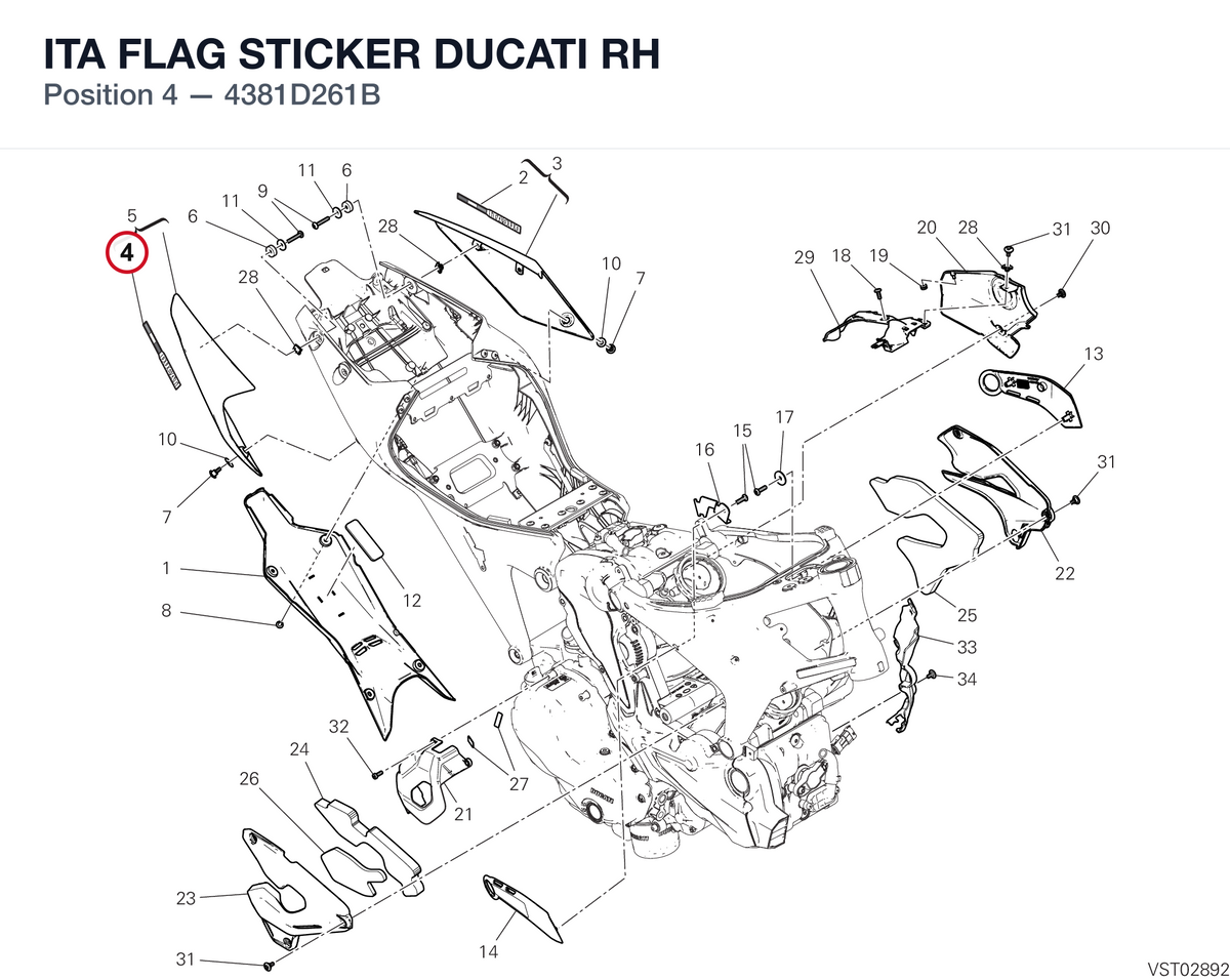 ITA FLAG STICKER DUCATI RH 4381D261B diagram position