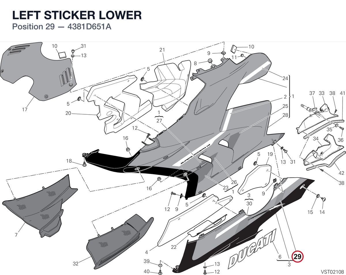 LEFT STICKER LOWER 4381D651A diagram position
