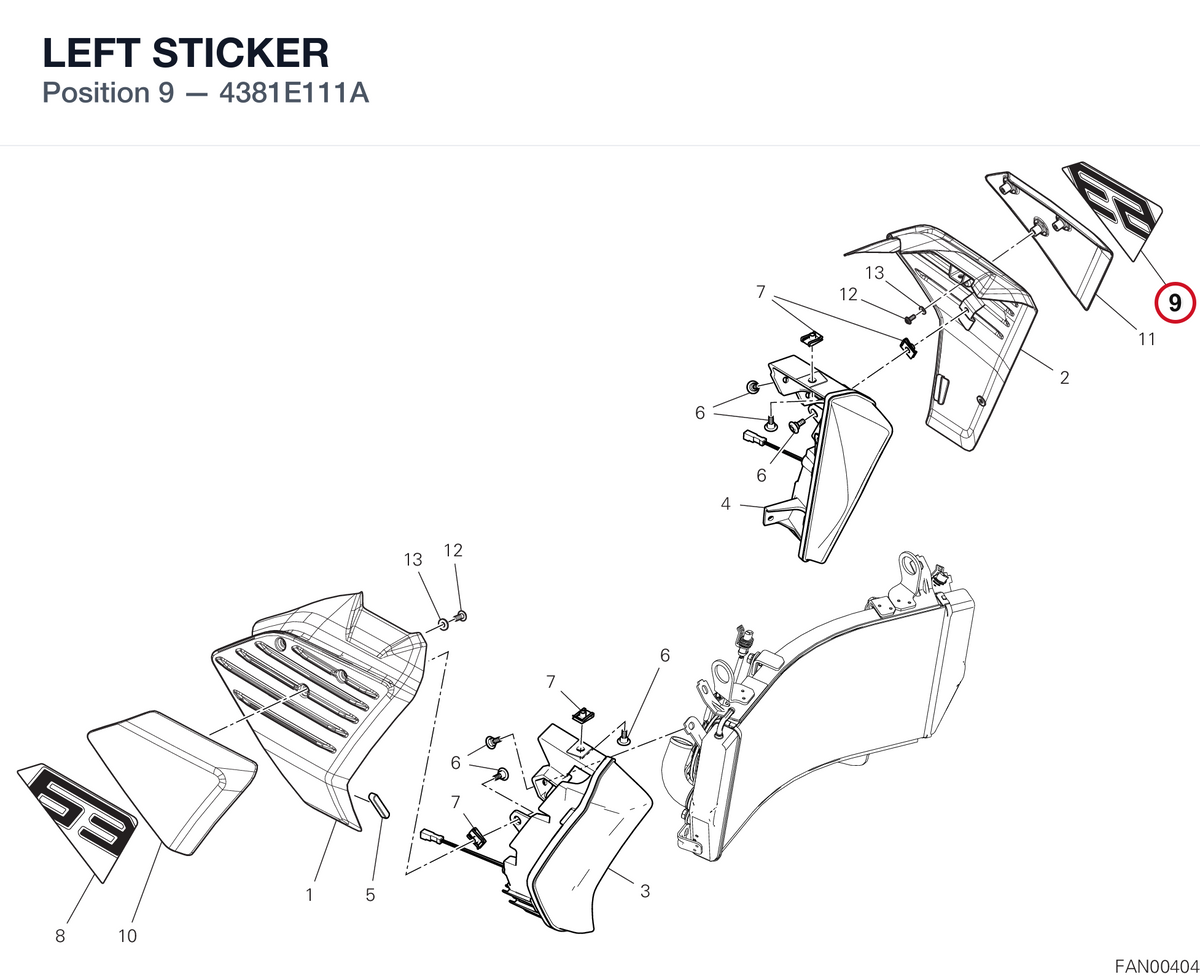 LEFT STICKER 4381E111A diagram position