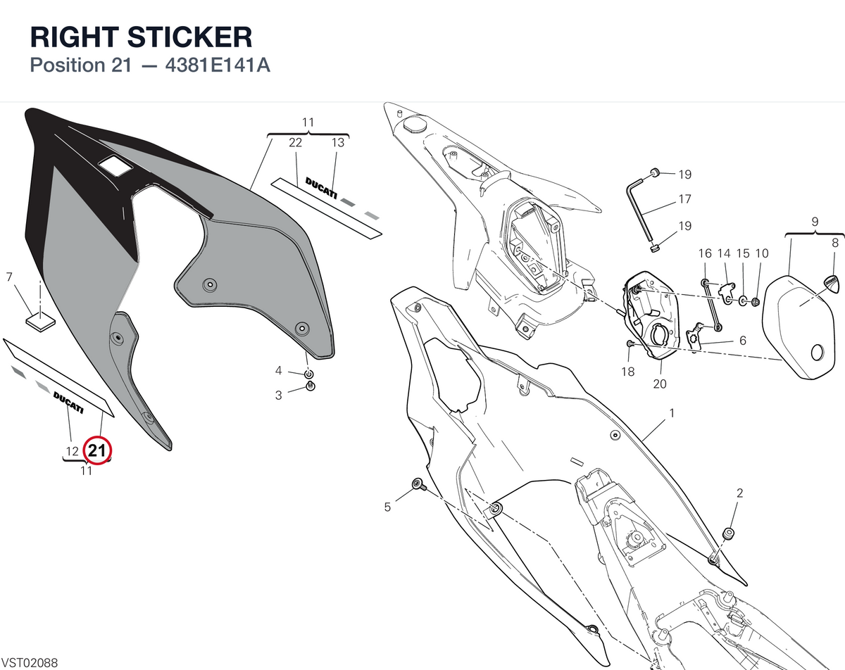 RIGHT STICKER 4381E141A diagram position