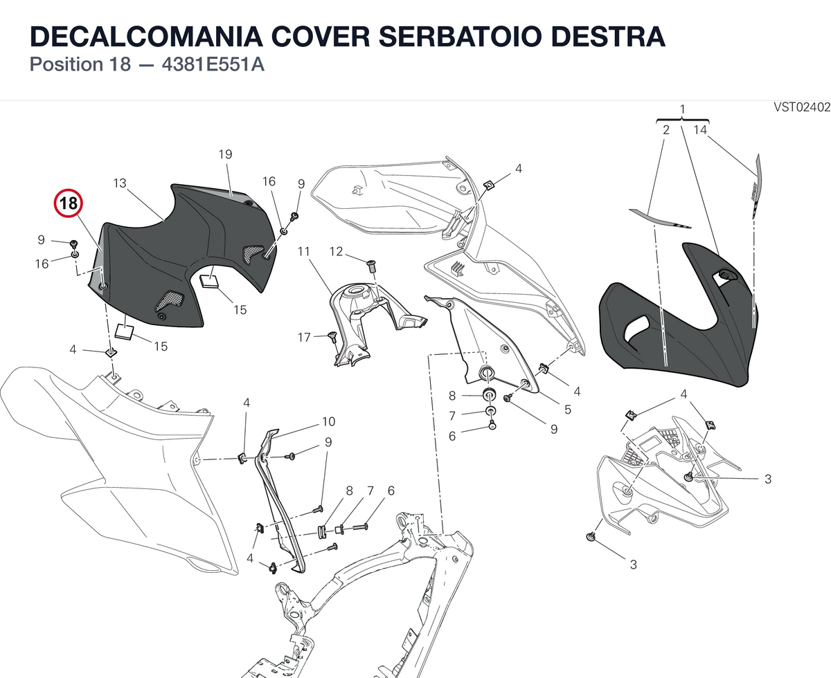 DECALCOMANIA COVER SERBATOIO DESTRA 4381E551A diagram position