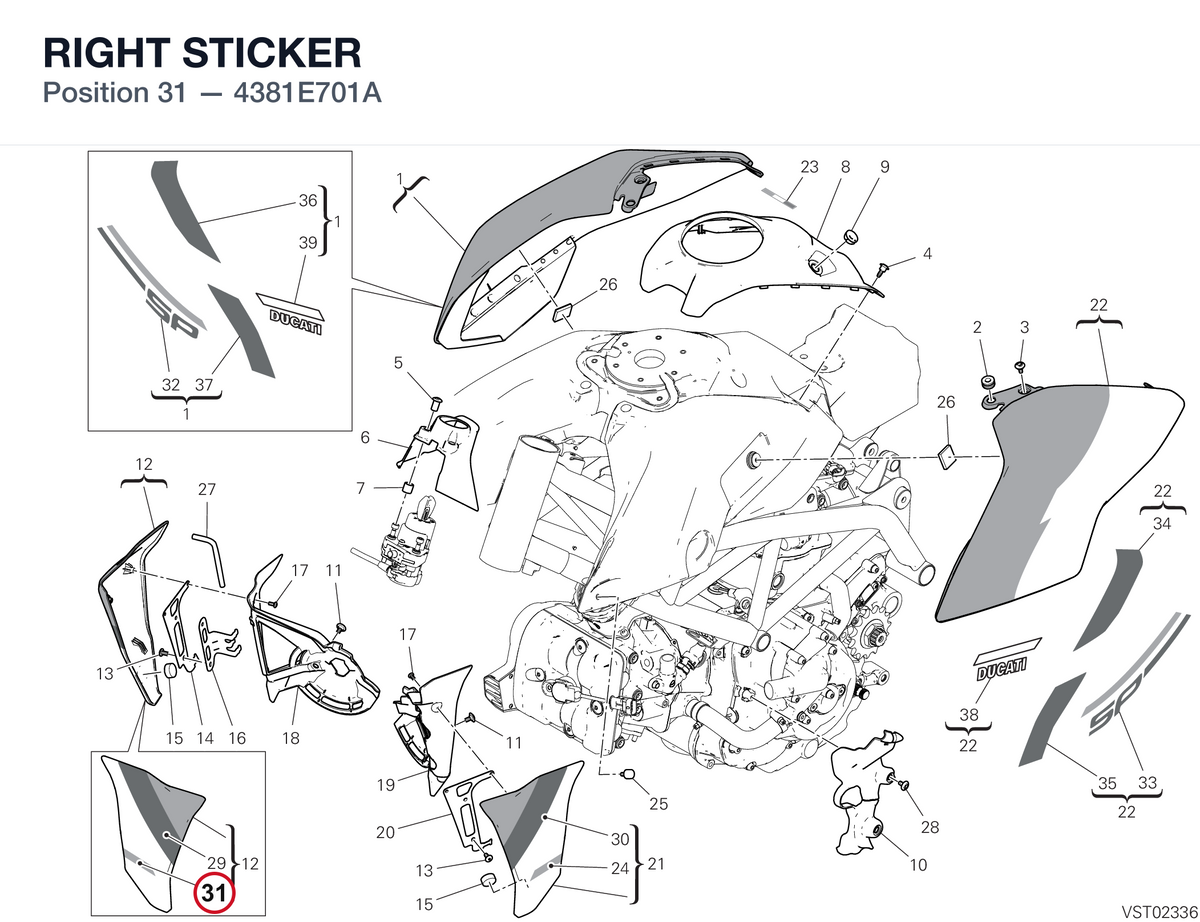 RIGHT STICKER 4381E701A diagram position