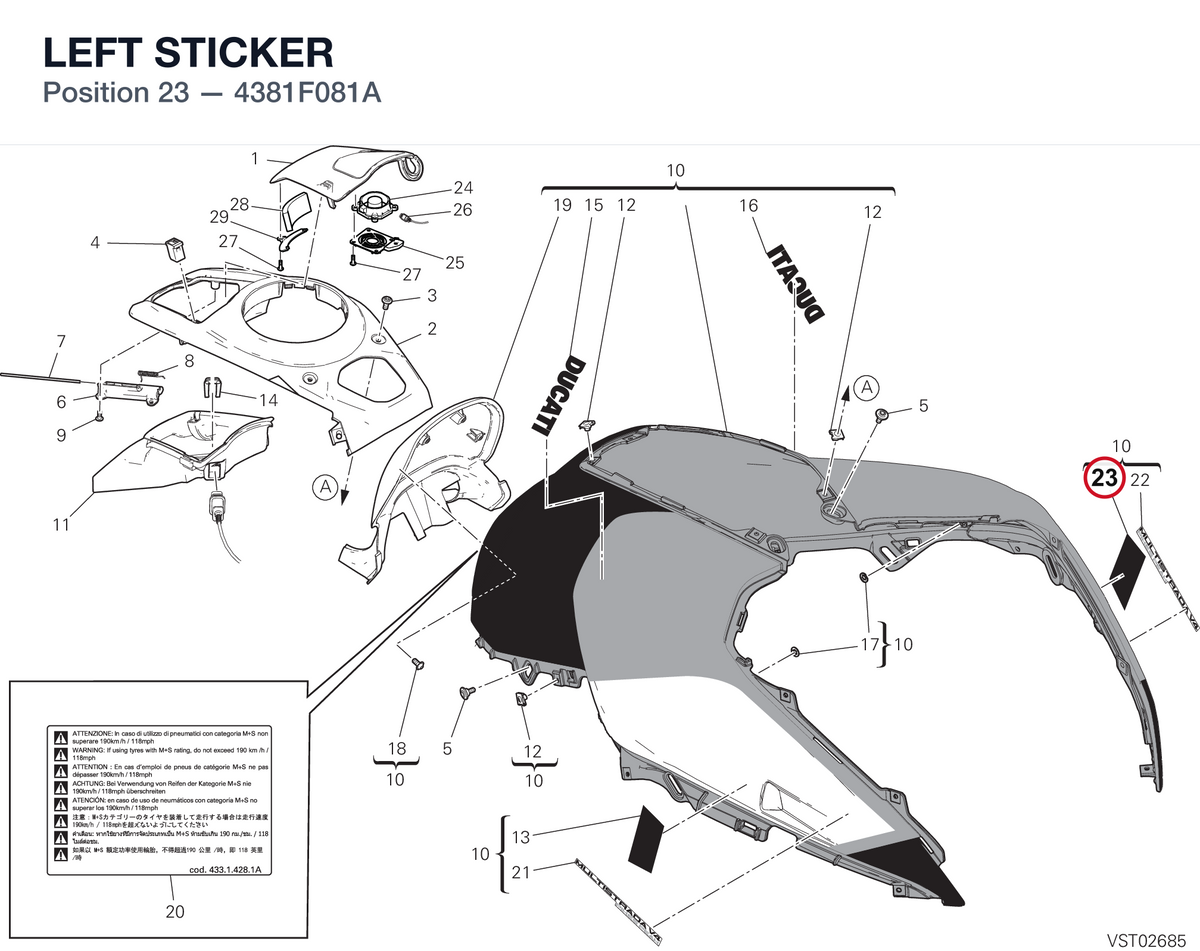 LEFT STICKER 4381F081A diagram position