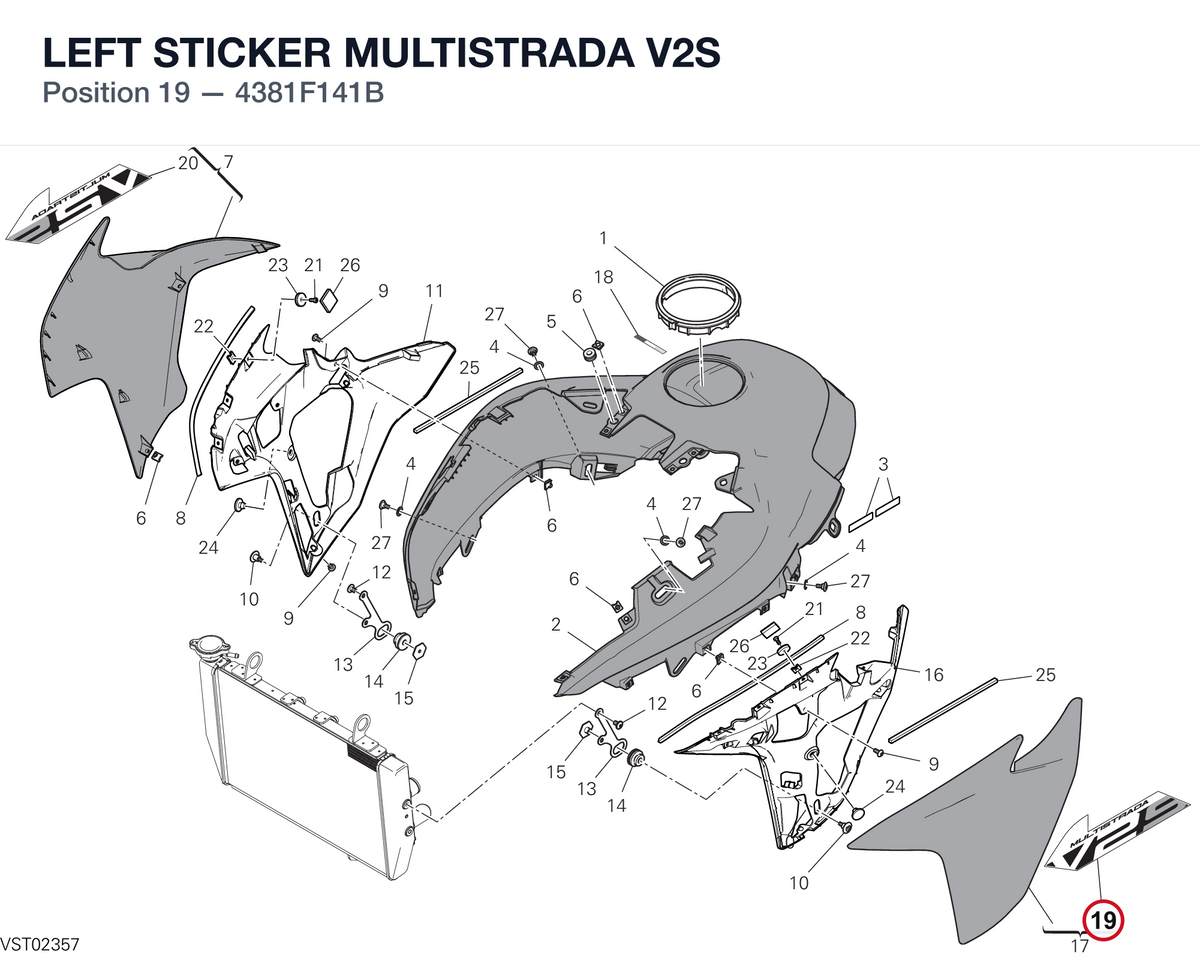 LEFT STICKER MULTISTRADA V2S 4381F141B diagram position