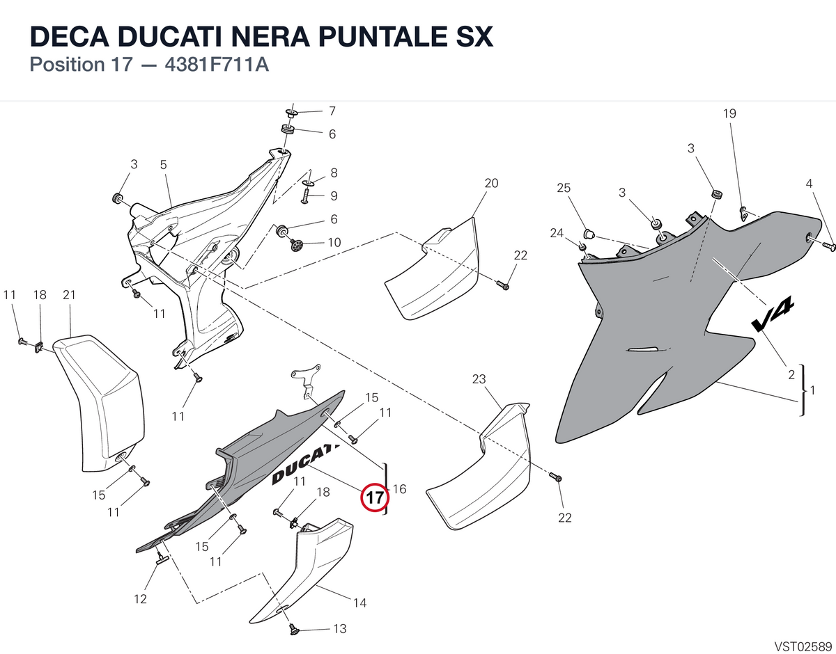 DECA DUCATI NERA PUNTALE SX 4381F711A diagram position