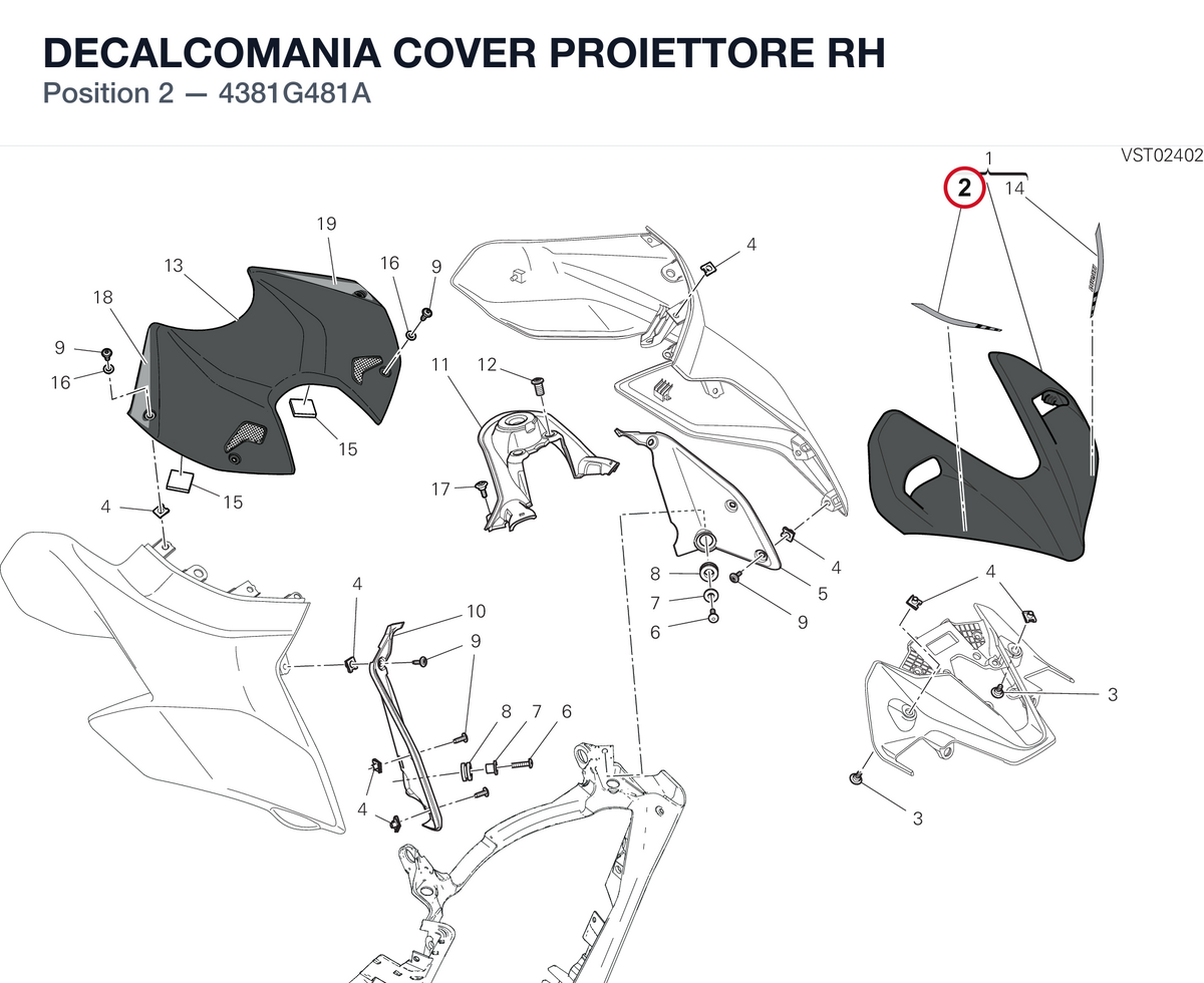 DECALCOMANIA COVER PROIETTORE RH 4381G481A diagram position