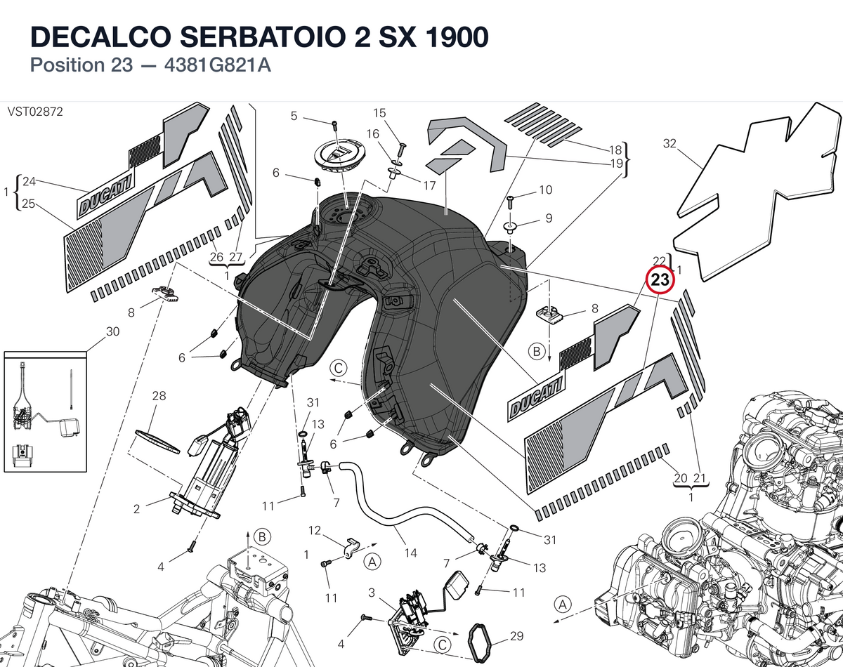 DECALCO SERBATOIO 2 SX 1900 4381G821A diagram position