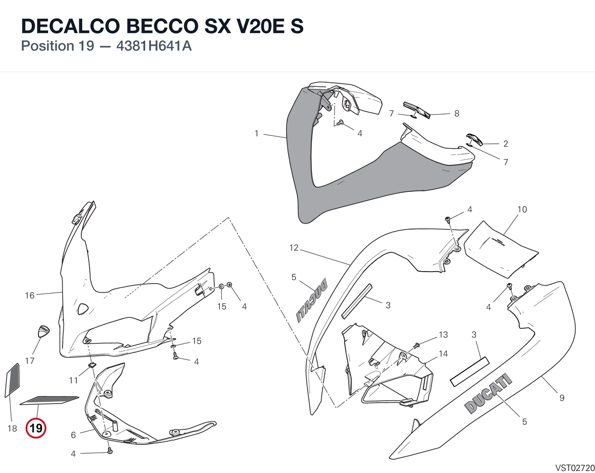 DECALCO BECCO SX V20E S 4381H641A diagram position