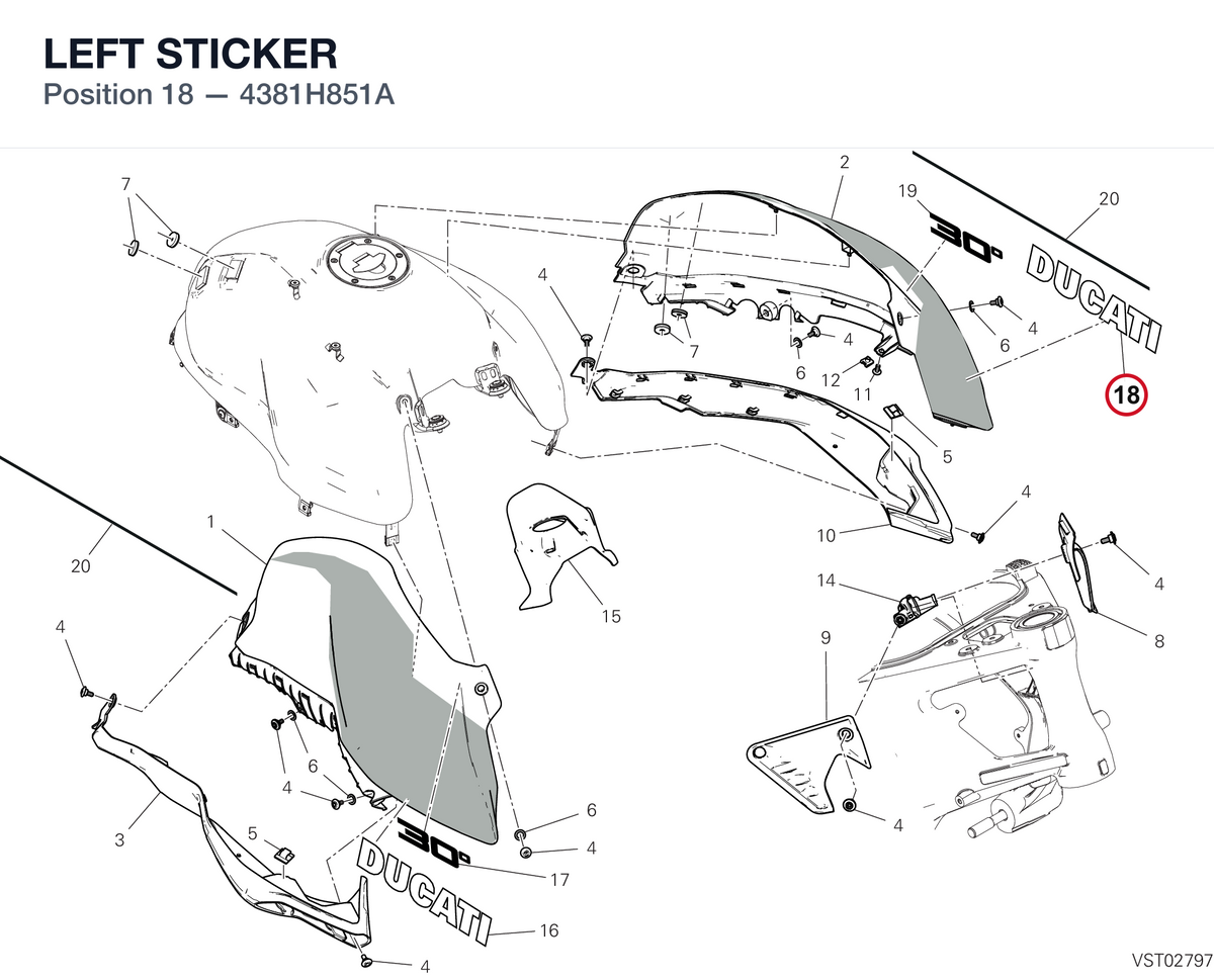 LEFT STICKER 4381H851A diagram position