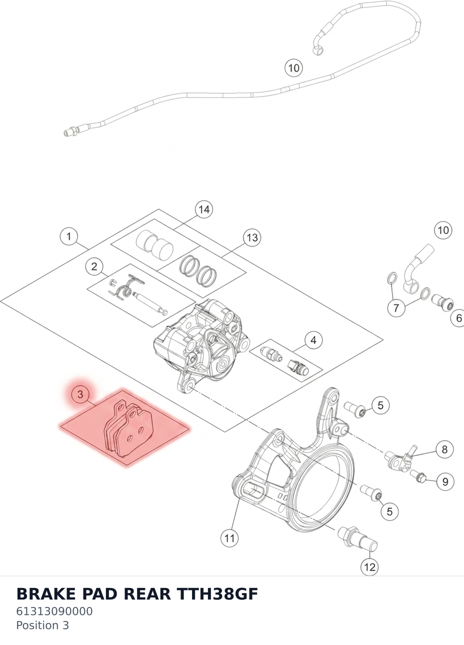 Diagram preview: BRAKE PAD REAR TTH38GF (61313090000)