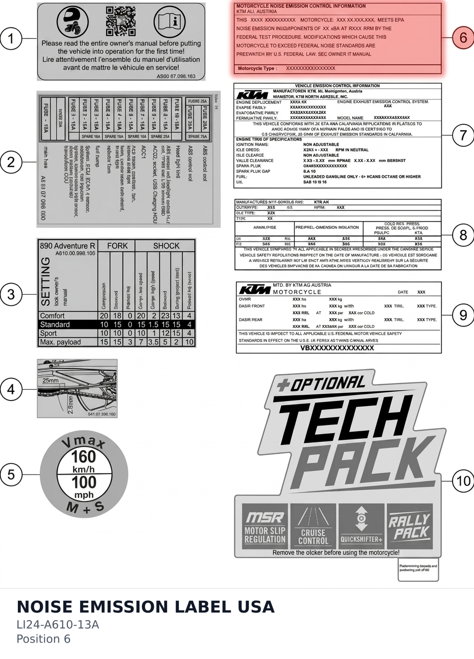 Diagram preview: NOISE EMISSION LABEL USA (LI24-A610-13A)