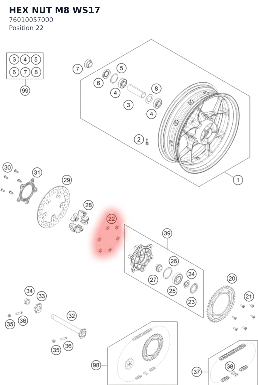 Diagram preview: HEX NUT M8 WS17 (76010057000)