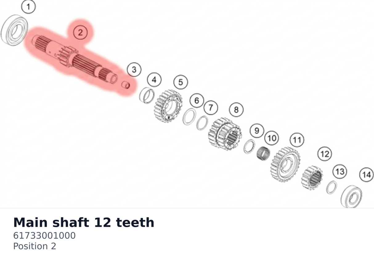 Diagram preview: Main shaft 12 teeth (61733001000)