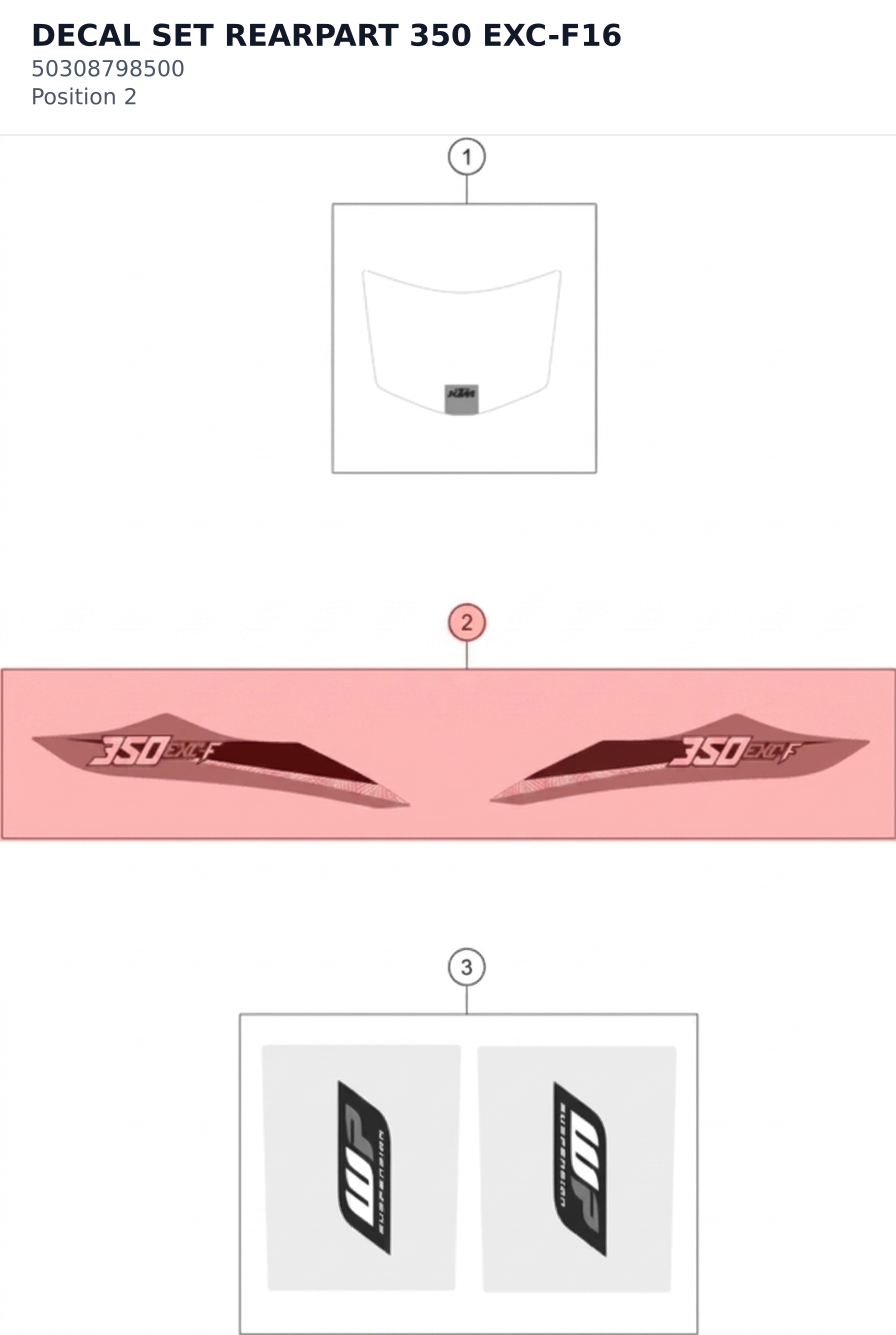 Diagram preview: DECAL SET REARPART 350 EXC-F16 (50308798500)