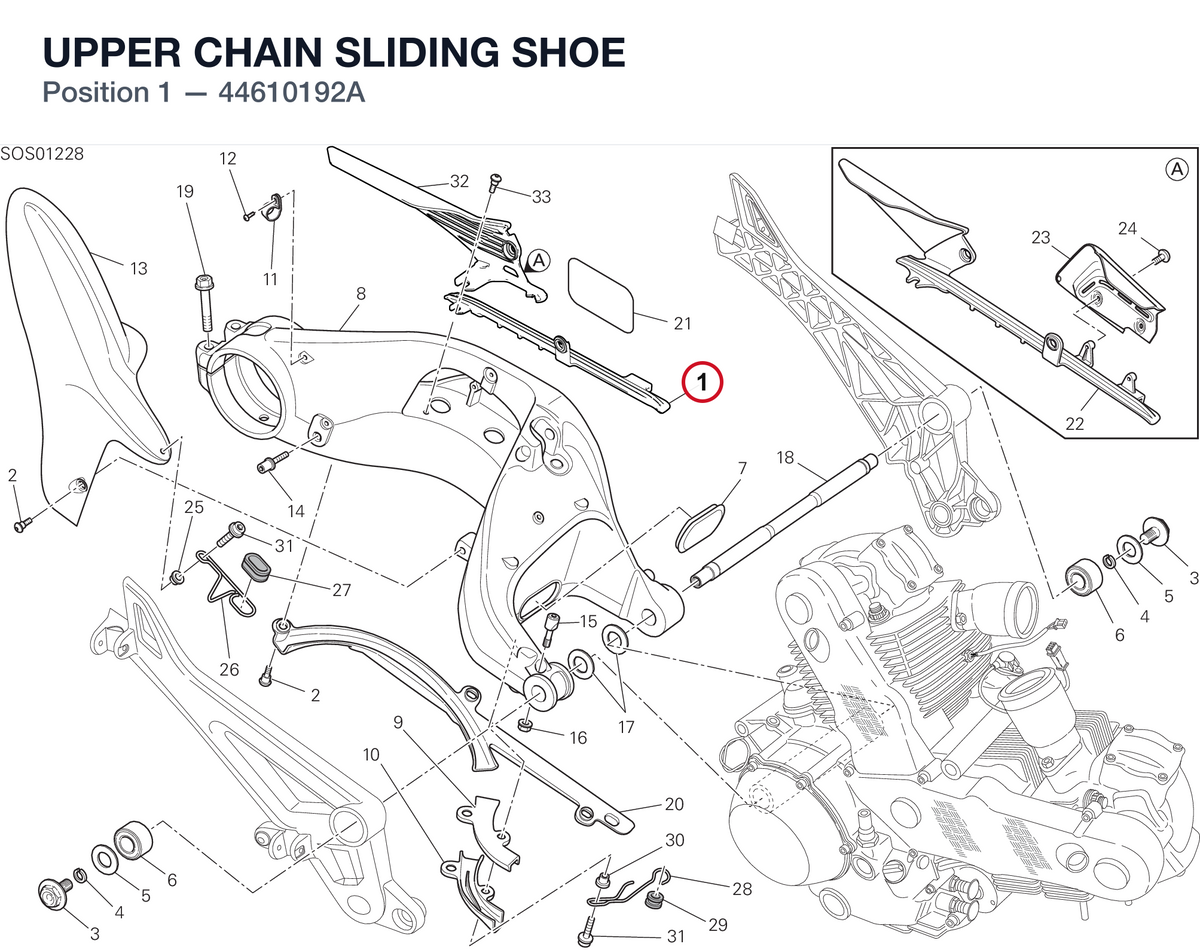 UPPER CHAIN SLIDING SHOE 44610192A diagram position