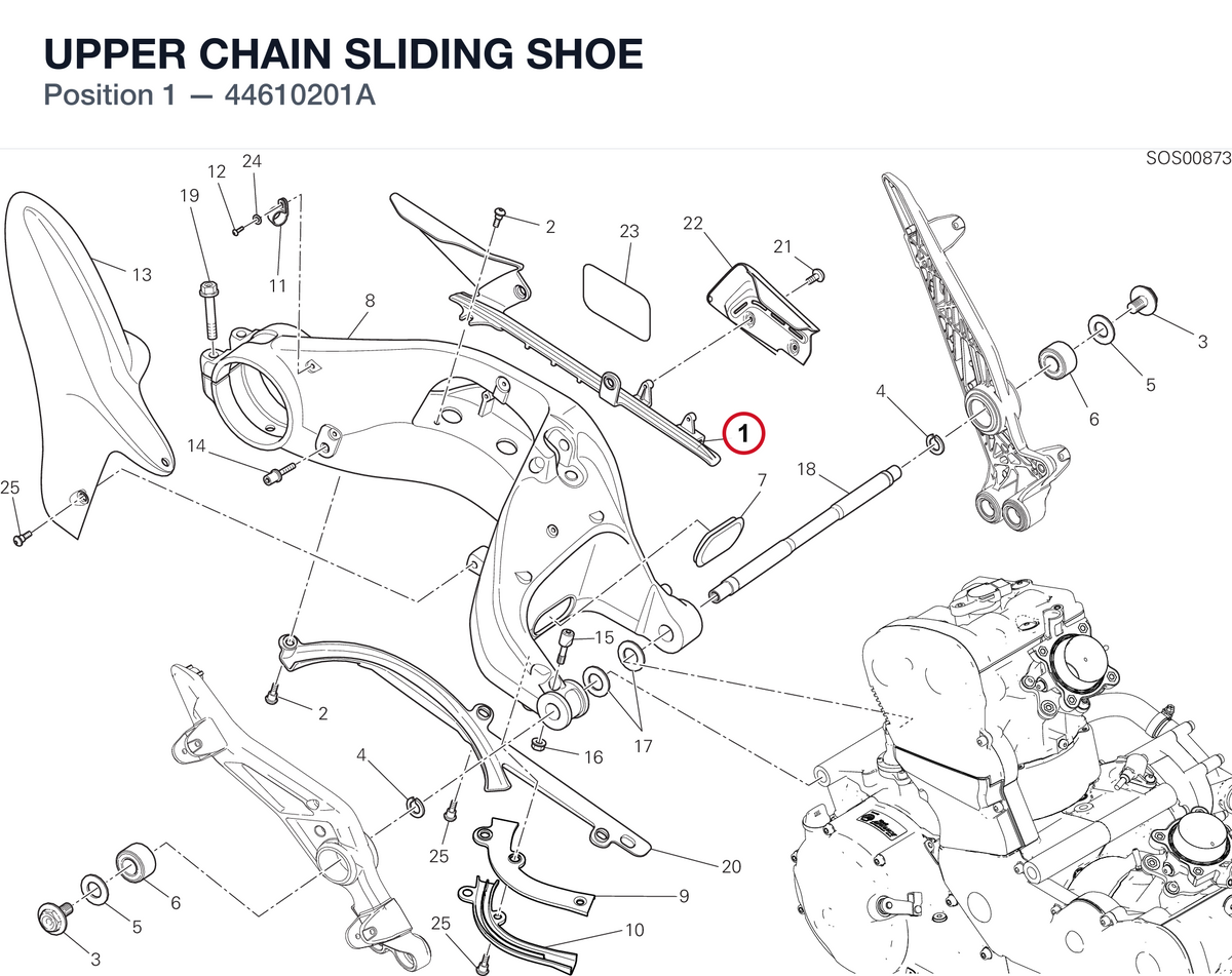 UPPER CHAIN SLIDING SHOE 44610201A diagram position