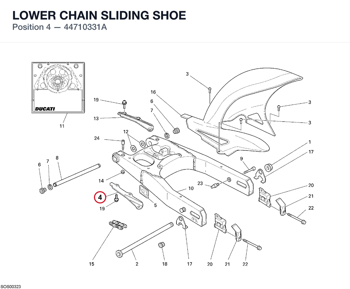 LOWER CHAIN SLIDING SHOE 44710331A diagram position