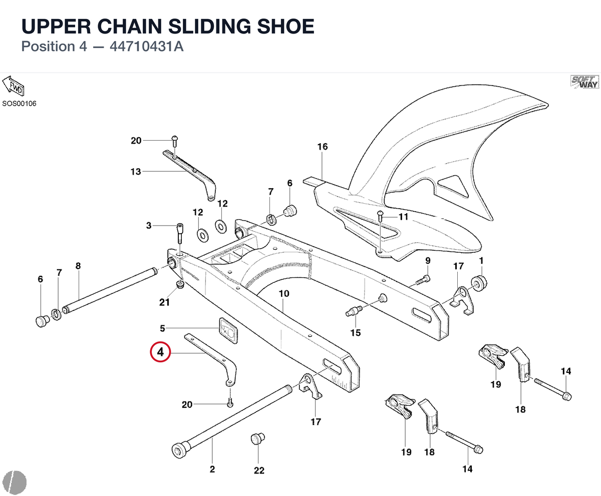 UPPER CHAIN SLIDING SHOE 44710431A diagram position