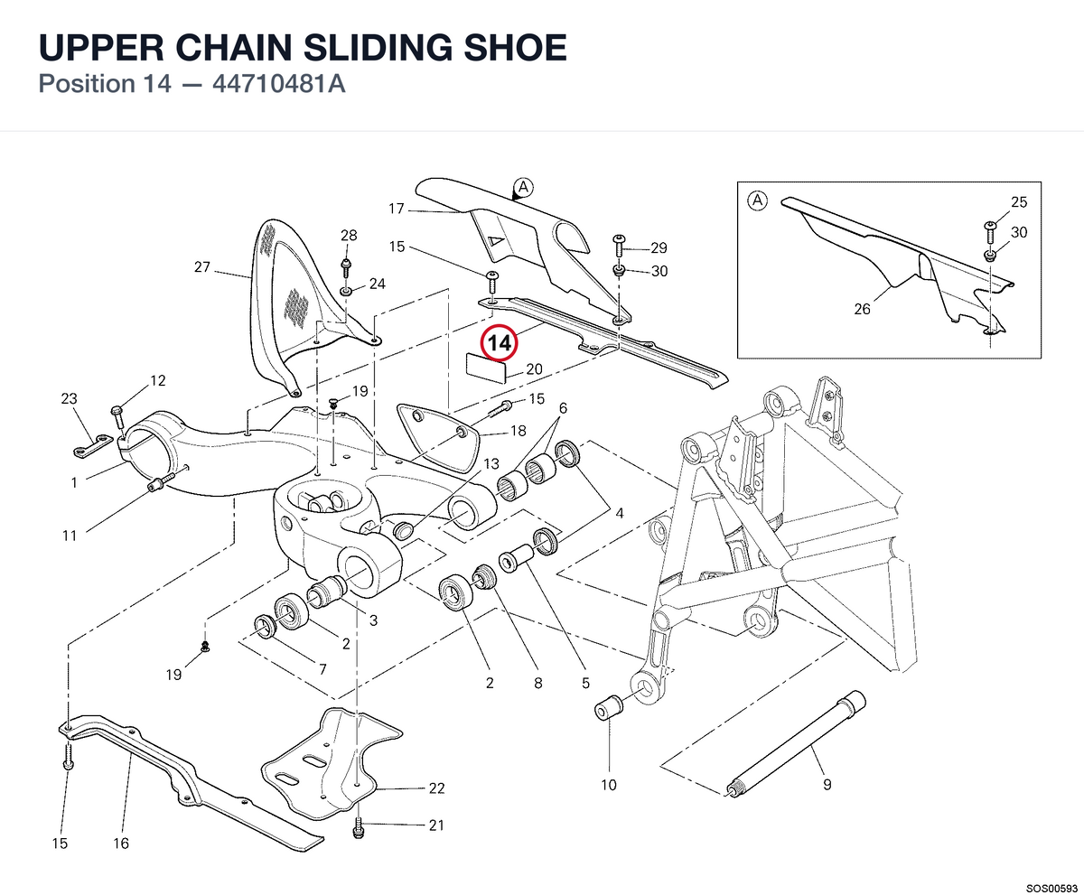 UPPER CHAIN SLIDING SHOE 44710481A diagram position