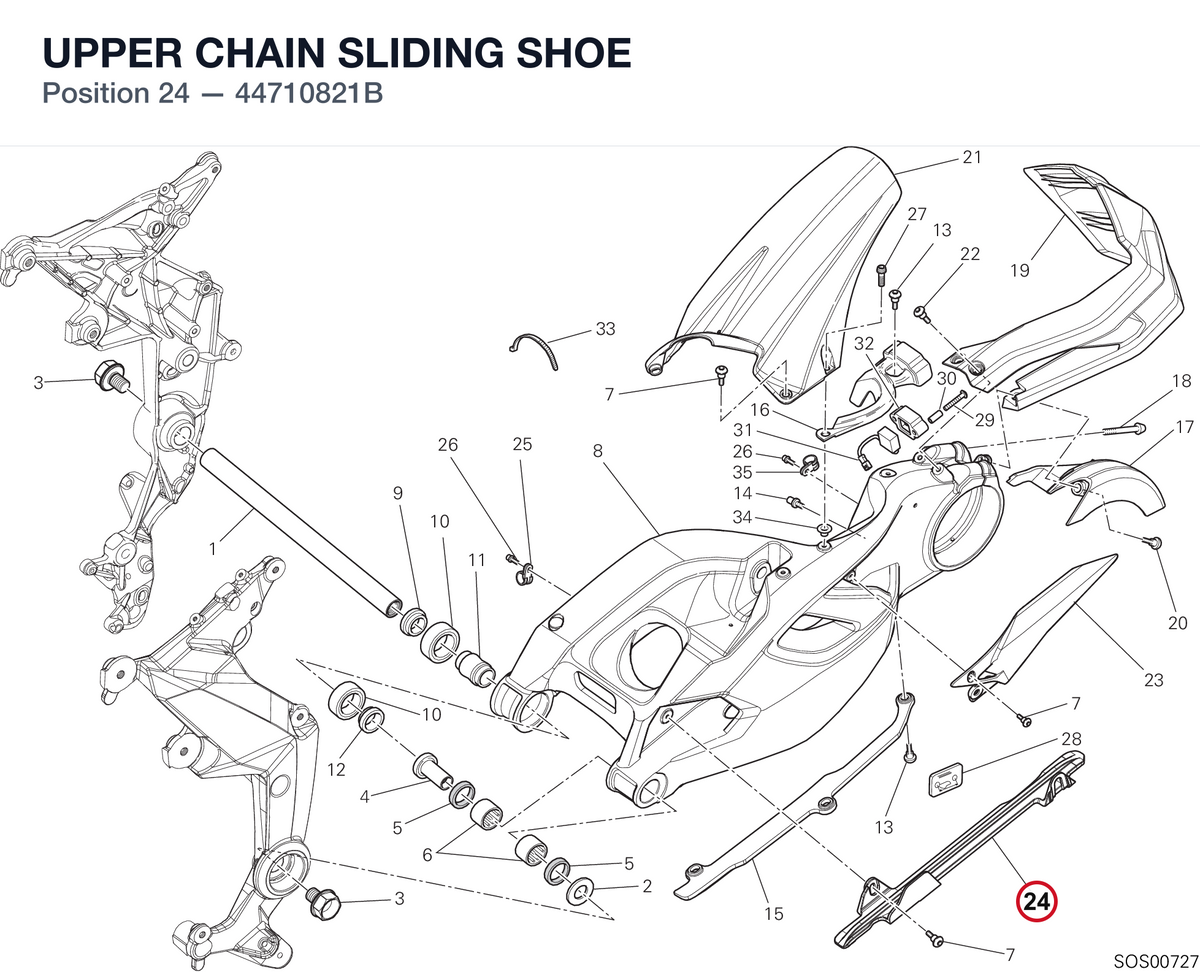 UPPER CHAIN SLIDING SHOE 44710821B diagram position