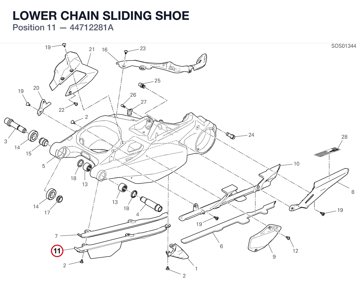 LOWER CHAIN SLIDING SHOE 44712281A diagram position